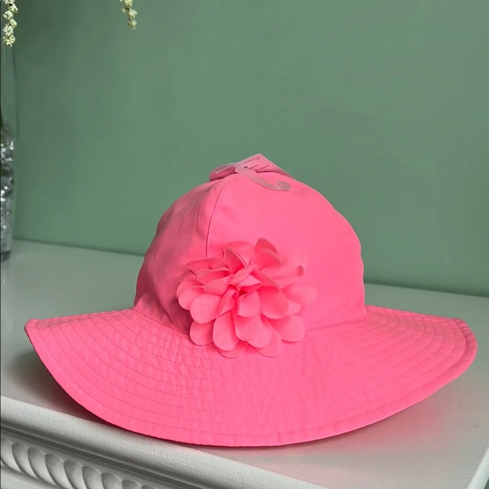 Pink Wide-Brim Hat with Flower Accent